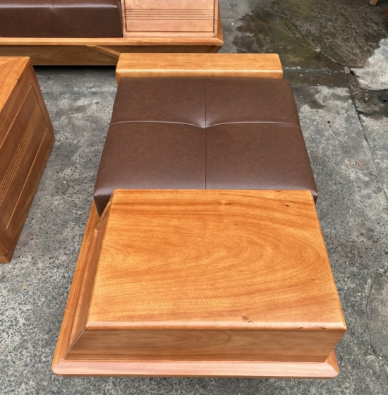 Bộ bàn ghế sofa gỗ hương vàng cao cấp - mẫu 2 văng thuyền kèm nệm 