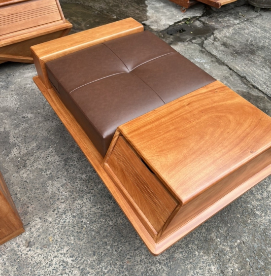 Bộ bàn ghế sofa gỗ hương vàng cao cấp - mẫu 2 văng thuyền kèm nệm 