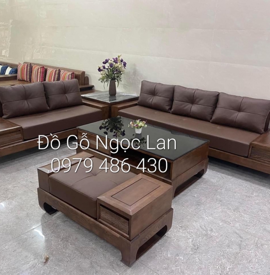 Bộ bàn ghế sofa gỗ sồi nga 2 văng hiện đại 