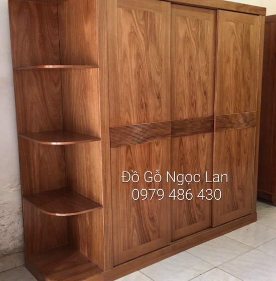 Tủ quần áo cánh lùa gỗ hương xám kèm kệ trang trí 