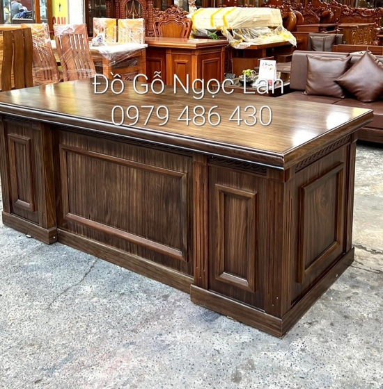 BÀN LÀM VIỆC GIÁM ĐỐC GỖ HƯƠNG XÁM 1M6 MÀU ÓC CHÓ - MẪU BẮT CHỈ