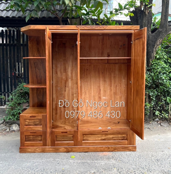  Tủ quần áo 3 cánh kèm kệ trang trí gỗ hương xám  - hiện đại 