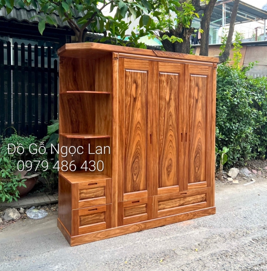  Tủ quần áo 3 cánh kèm kệ trang trí gỗ hương xám  - hiện đại 