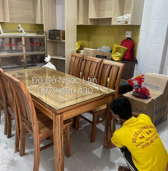 Bộ bàn ăn gỗ hương xám 6 ghế đẹp hiện đại 