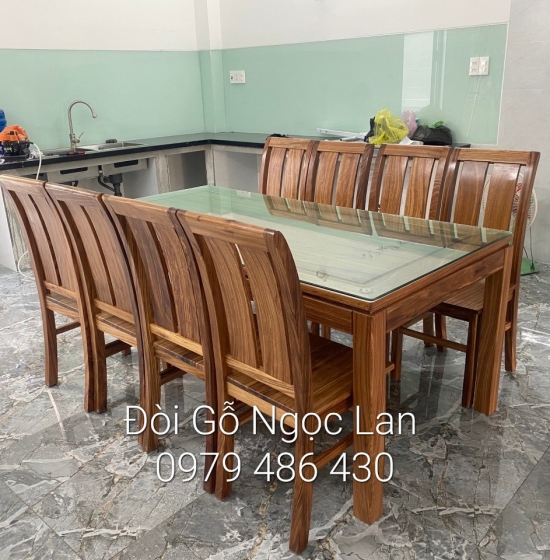 Bàn ăn gỗ hương xám 8 ghế đẹp - hiện đại 