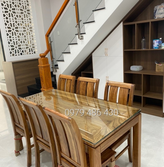 Bộ bàn ăn gỗ hương xám 6 ghế đẹp hiện đại 