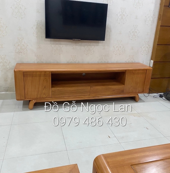 Kệ ti vi gỗ gõ đỏ hiện đại 2m - chân xoắn KG 02