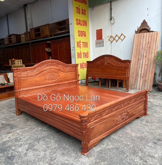 Giường ngủ gỗ xoan đào mẫu nữ hoàng - vạt phản liền 