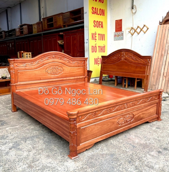 Giường ngủ gỗ xoan đào mẫu nữ hoàng - vạt phản liền 