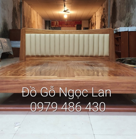 Giường ngủ kiểu nhật chân quỳ bọc nệm gỗ hương xám đẹp - sang trọng 