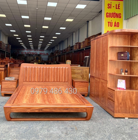 Combo nội thất phòng ngủ gỗ cẩm tự nhiên - mẫu hiện đại 