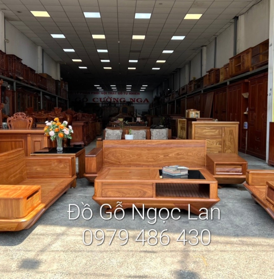 Bàn ghế sofa gỗ gõ đỏ cao cấp - 2 văng kèm nệm 