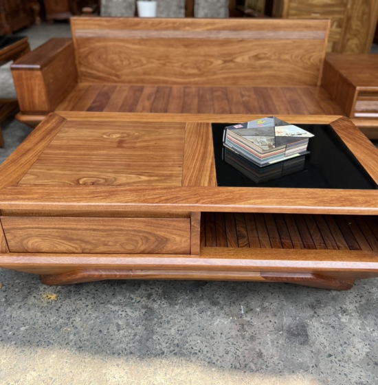 Bộ bàn ghế sofa gỗ hương vàng  - mẫu 2 văng thuyền kèm nệm cao cấp - sang trọng 