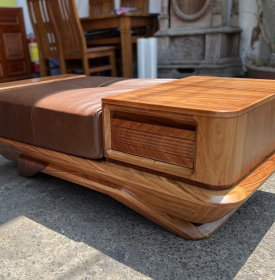 Bộ bàn ghế sofa gỗ hương vàng  - mẫu 2 văng thuyền kèm nệm cao cấp - sang trọng 