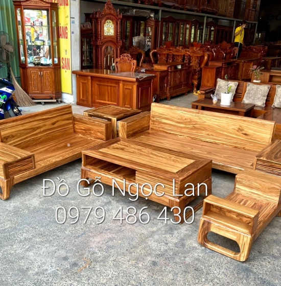 Bàn ghế sofa gỗ gõ đỏ cao cấp - 2 văng kèm nệm 
