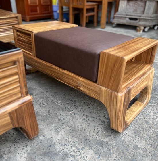Bàn ghế sofa gỗ hương xám cao cấp - 2 văng kèm nệm 