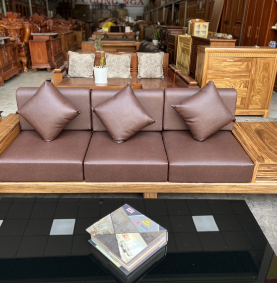 Bàn ghế sofa gỗ hương xám cao cấp - 2 văng kèm nệm 