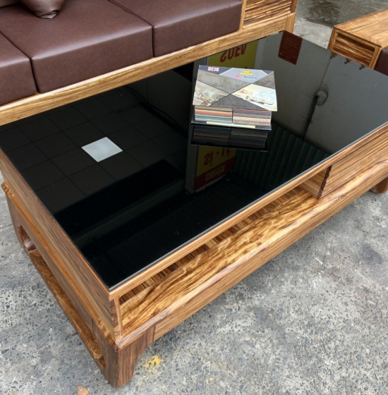 Bàn ghế sofa gỗ hương xám cao cấp - 2 văng kèm nệm 