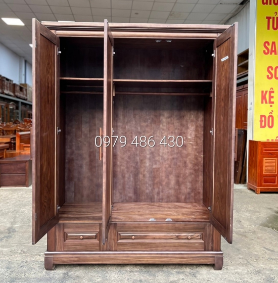 Tủ quần áo 3 cánh gỗ óc chó hiện đại - cao cấp 