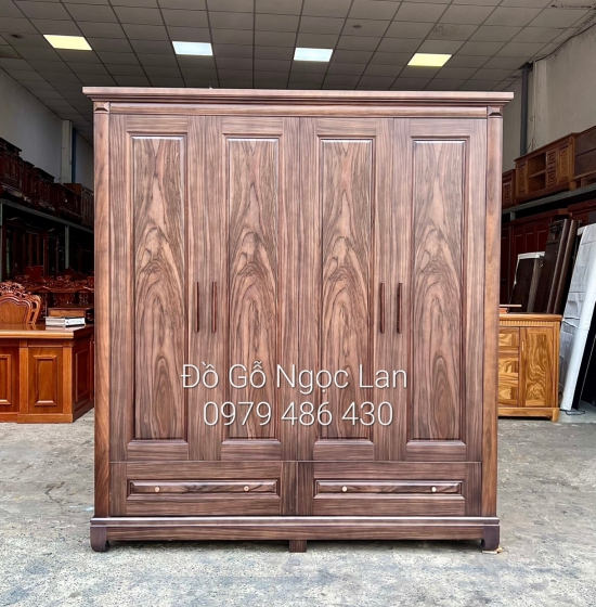 Tủ quần áo 4 cánh gỗ óc chó mẫu trơn - hiện đại cao cấp 