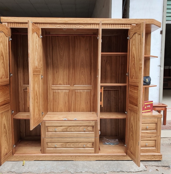 Tủ quần áo gỗ hương xám 4 cánh 2m3 vế phải - kèm kệ trang 