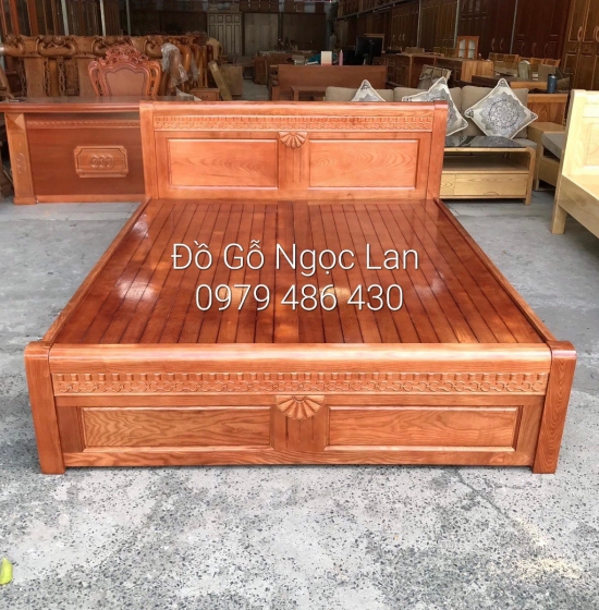 Giường gỗ sồi nga vạt phản mẫu quạt - màu cánh gián 