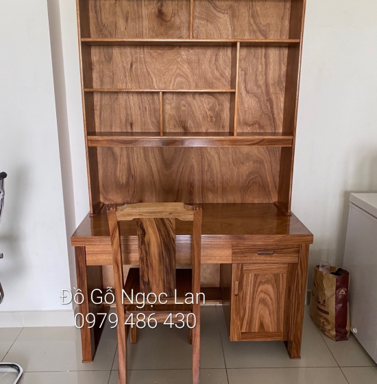 Bàn Học Sinh Gỗ Hương Xám 1m2 Kèm Giá Sách  