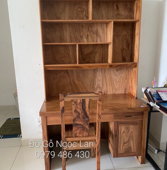 Bàn Học Sinh Gỗ Hương Xám 1m2 Kèm Giá Sách  