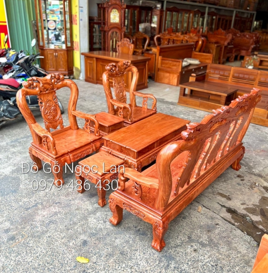 Bộ Bàn Ghế Gỗ Hương Đá Tay 12 Trạm Đào