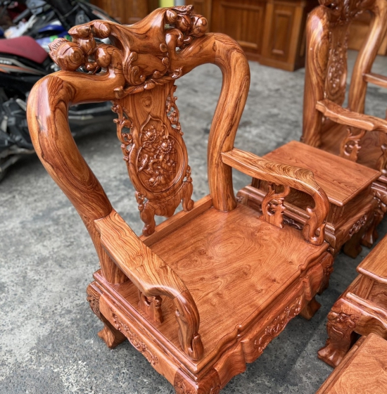 Bộ Bàn Ghế Gỗ Hương Đá Tay 12 Trạm Đào