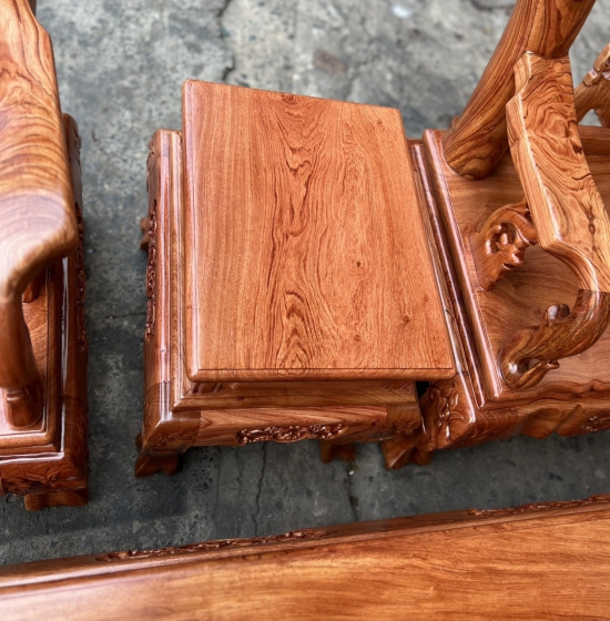 Bộ Bàn Ghế Gỗ Hương Đá Tay 12 Trạm Đào