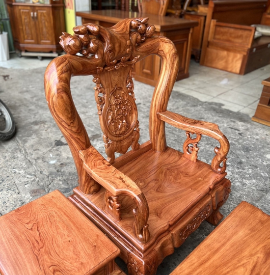 Bộ Bàn Ghế Gỗ Hương Đá Tay 12 Trạm Đào