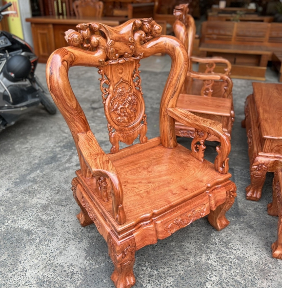 Bộ Bàn Ghế Gỗ Hương Đá Tay 12 Trạm Đào