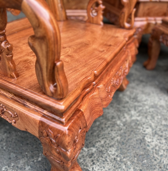 Bộ Bàn Ghế Gỗ Hương Đá Tay 12 Trạm Đào