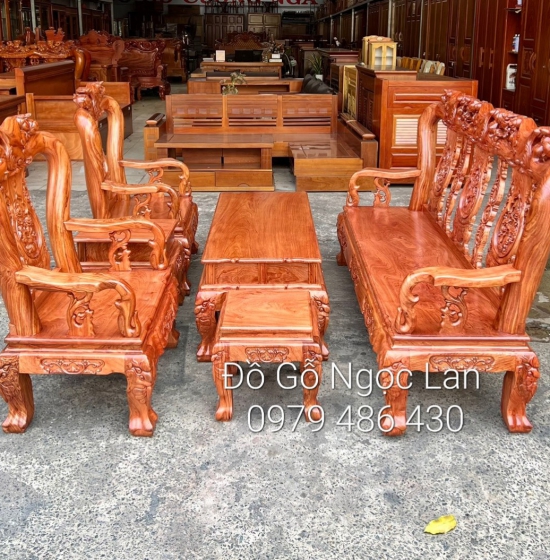 Bộ Bàn Ghế Gỗ Hương Đá Tay 12 Trạm Đào