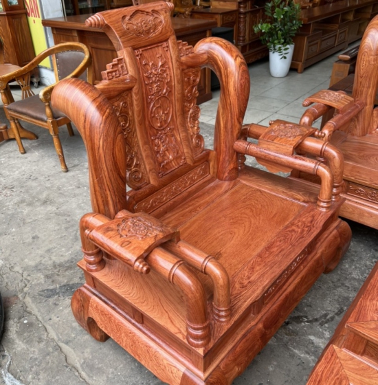 Bộ bàn ghế salon gỗ hương đá cột 12 - mẫu tần thủy hoàng 