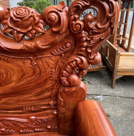 Bộ Salon Gỗ Hương Đá Chạm Hoàng Gia Tay 12 Cao Cấp 