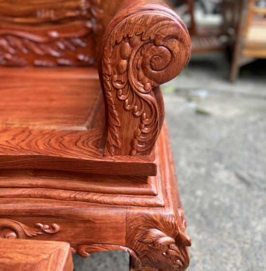 Bộ Salon Gỗ Hương Đá Chạm Hoàng Gia Tay 12 Cao Cấp 