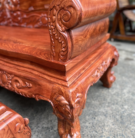 Bộ Salon Gỗ Hương Đá Chạm Hoàng Gia Tay 12 Cao Cấp 