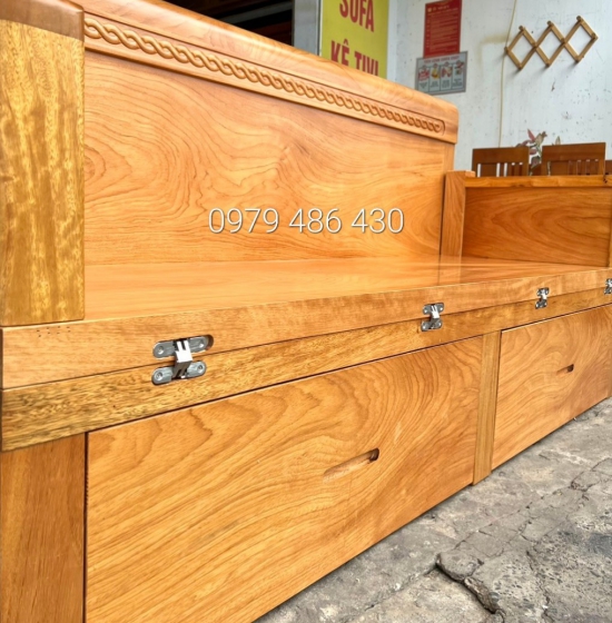 Giường Gấp Thông Minh Gỗ Gõ Đỏ 2 Ngăn Kéo Kết Hợp Bàn Sofa SFG 55.24