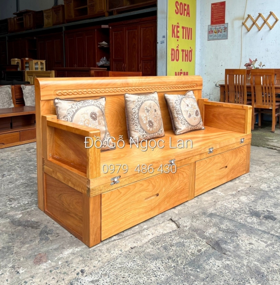 Giường Gấp Ghế Giường Gỗ Gõ Đỏ 1m2 x 1m9 - 2 Ngăn kéo Cao Cấp 