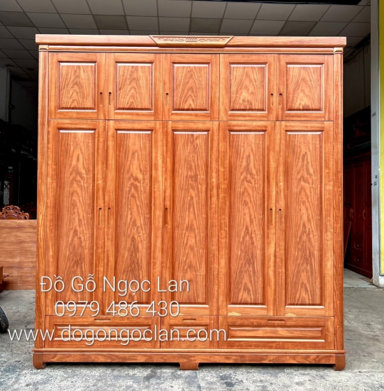 Tủ Quần Áo Gỗ Cẩm 5 Cánh 2 Tầng 