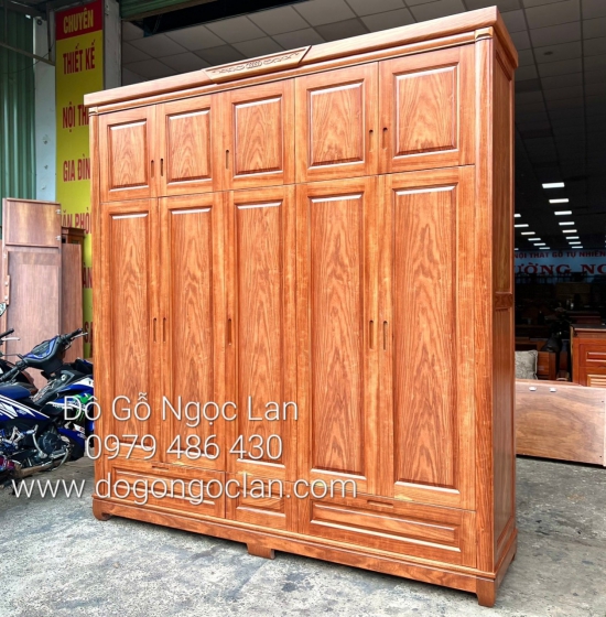 TỦ QUẦN ÁO GỖ CẨM VÂN 5 CÁNH 2 TẦNG - KÉT ÂM - HIỆN ĐẠI 