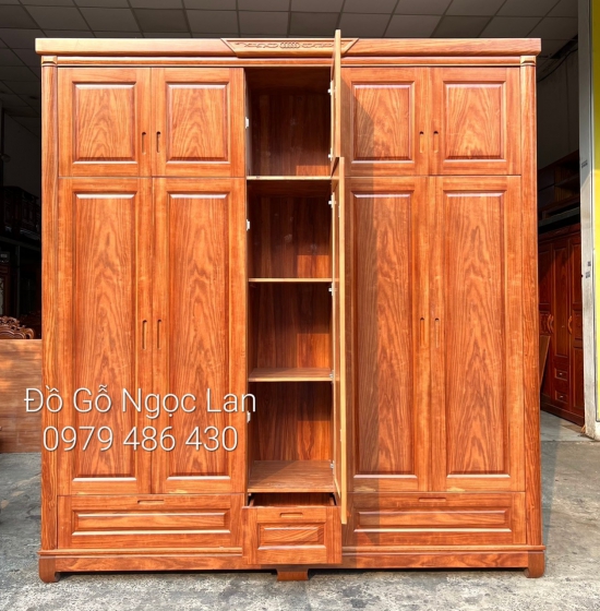 TỦ QUẦN ÁO GỖ CẨM VÂN 5 CÁNH 2 TẦNG - KÉT ÂM - HIỆN ĐẠI 