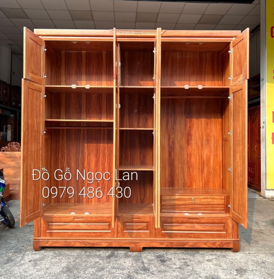 TỦ QUẦN ÁO GỖ CẨM VÂN 5 CÁNH 2 TẦNG - KÉT ÂM - HIỆN ĐẠI 