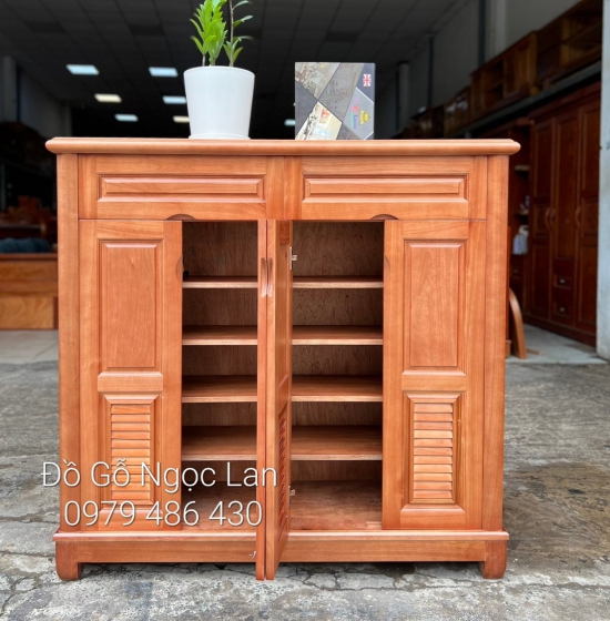 Tủ Giầy Dép Gỗ Xoan Đào Tự Nhiên 4 Cánh Hiện Đại TG 019