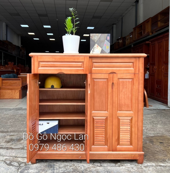 Tủ Giầy Dép Gỗ Xoan Đào Tự Nhiên 4 Cánh Hiện Đại TG 019