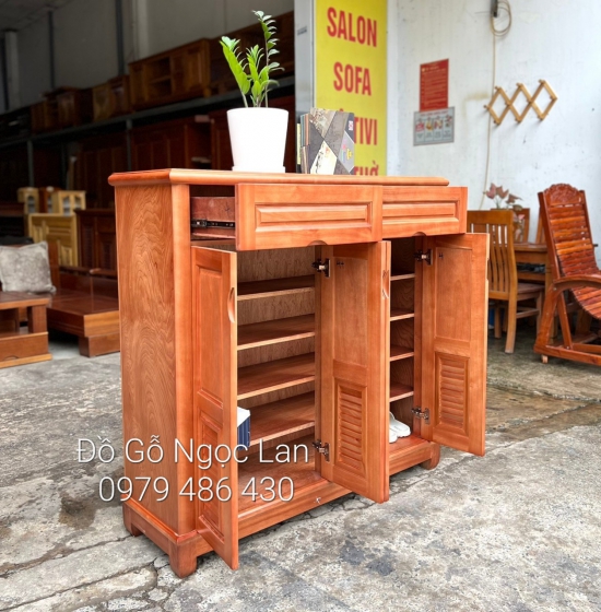 Tủ Giầy Dép Gỗ Xoan Đào Tự Nhiên 4 Cánh Hiện Đại TG 019