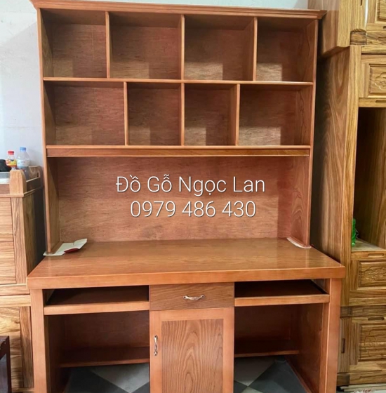 Bàn Học Sinh Đôi Gỗ Xoan Đào 1m4 Kèm Giá Sách 