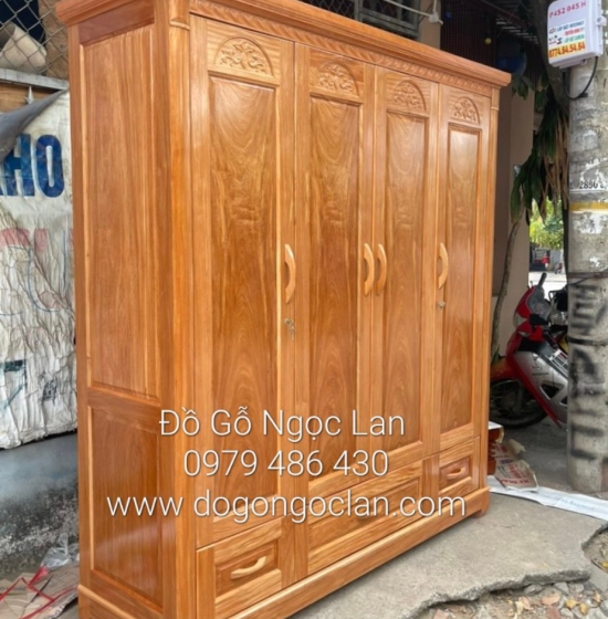 Tủ áo 4 cánh gỗ đinh hương mẫu đai hoa- hiện đại 